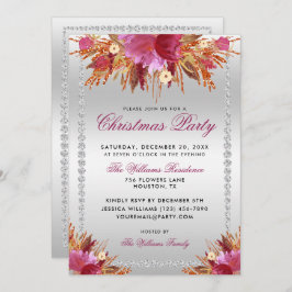 Invitación Flores purpurinas, Navidades enmarcados con diaman