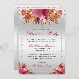 Invitación Flores purpurinas, Navidades enmarcados con diaman