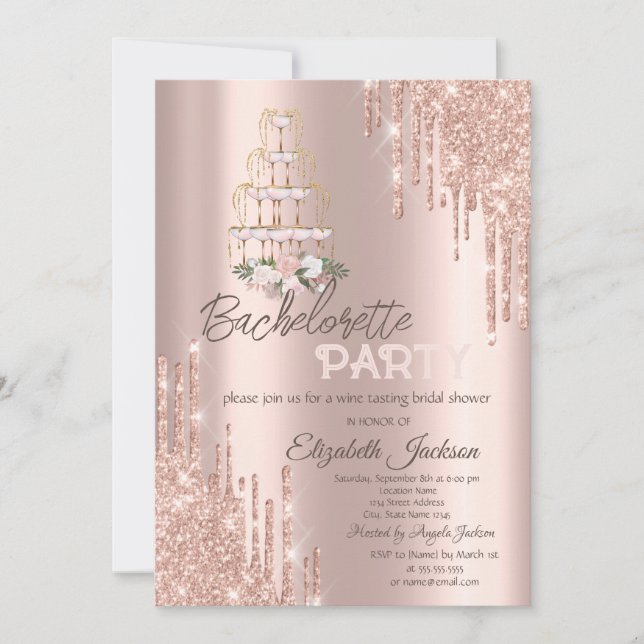 Invitación Flores que Gotean, Copa de Champán Fiesta de Despe (Anverso)