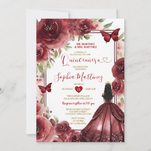 Invitación Flores Quinceañera de la princesa roja de Borgoña