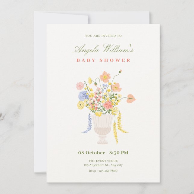 Invitación Flores ramo ducha de bebé (Anverso)