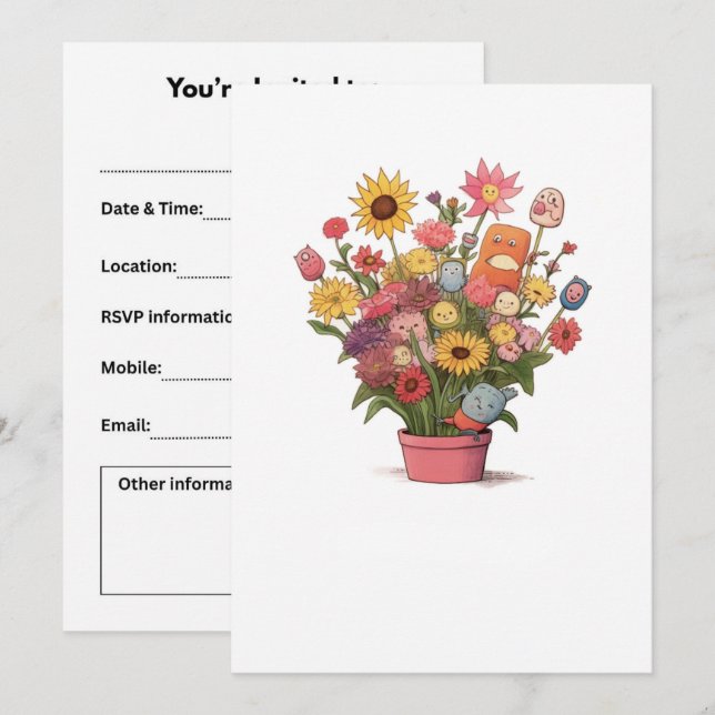 Invitación Flores, ramo, maceta (Anverso / Reverso)