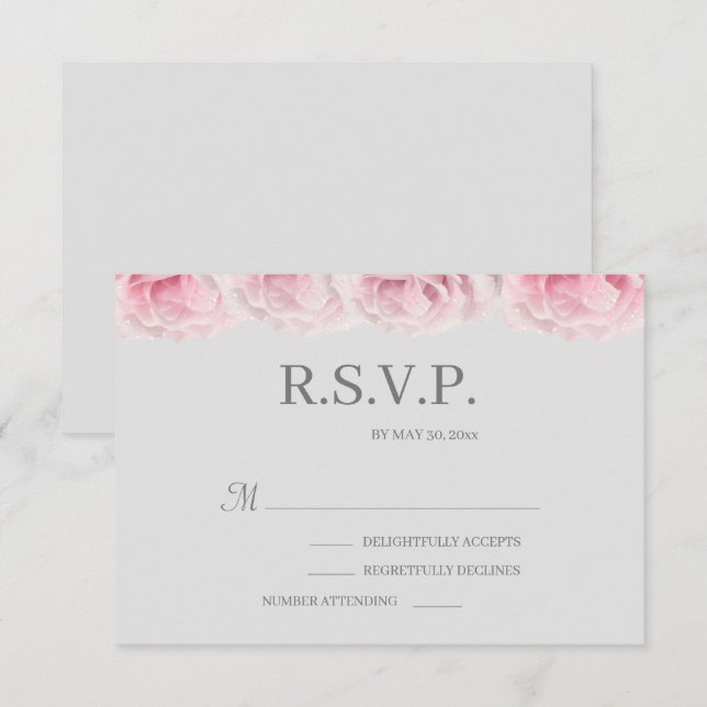 Invitación Flores Reales Rosa Elegante Gris RSVP Boda (Anverso / Reverso)