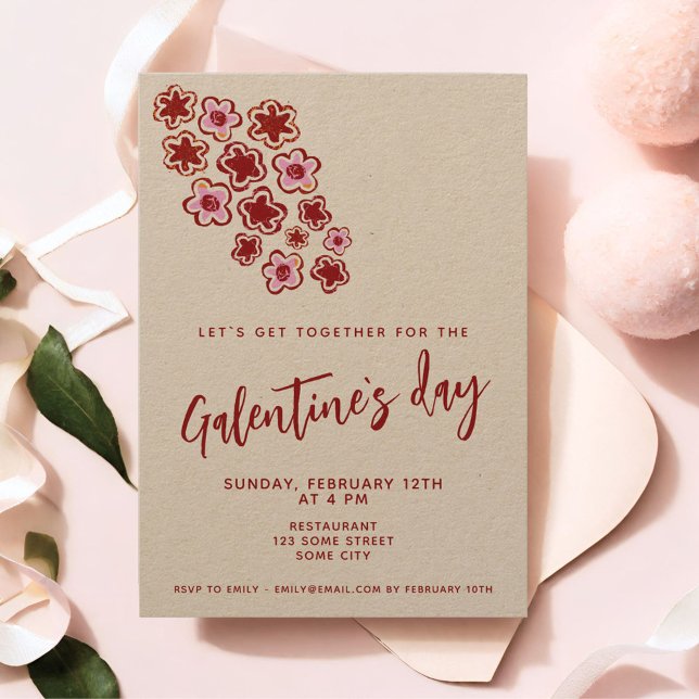 Invitación Flores Red Pink Friends Galentine's Day Kraft (Subido por el creador)