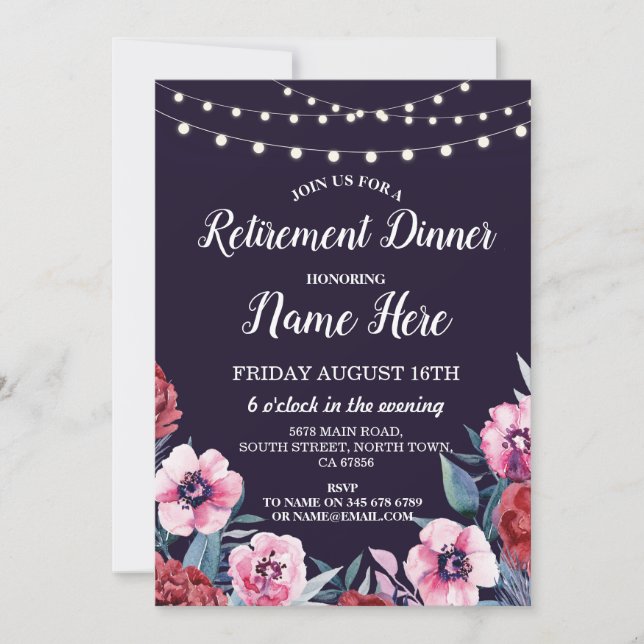 Invitación Flores retiradas de Fiesta de jubilación invitan a (Anverso)