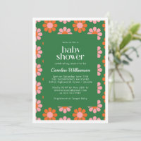 Flores Retro Adorables Verde Rosa Baby Shower