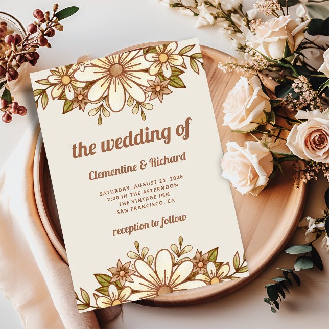 Invitación Flores retro Boho | BODA (A trendy, retro floral wedding invitation)