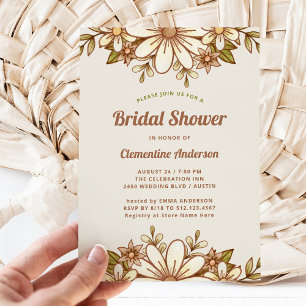 Invitación Flores retro Boho   Ducha de novia
