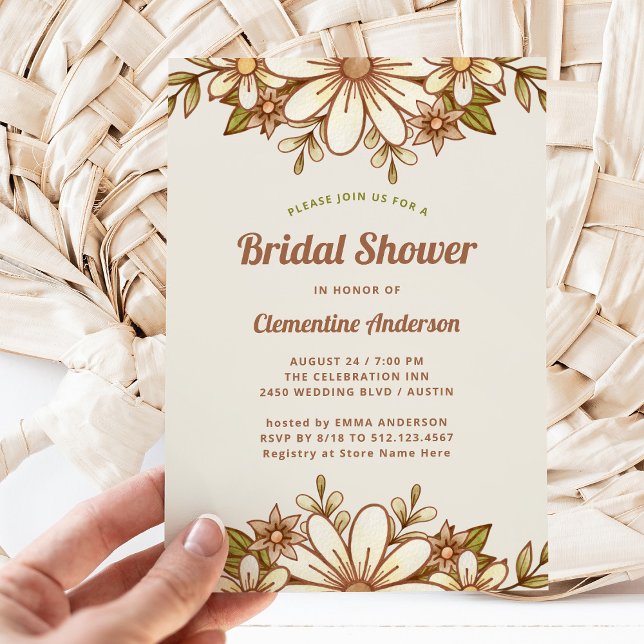 Invitación Flores retro Boho | Ducha de novia (A retro and vintage style bridal shower invitation)
