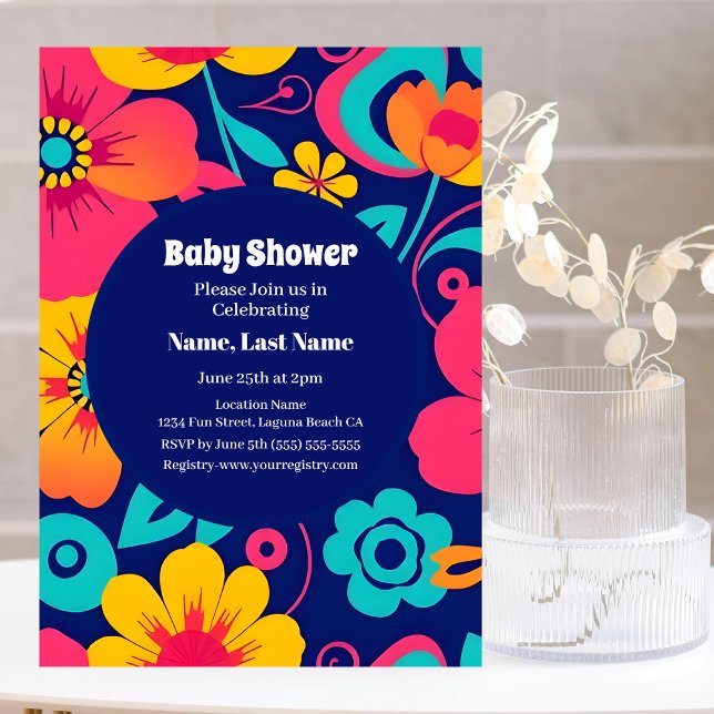 Invitación Flores retro brillantes y audaces - Estilo dopamin (Bright and Bold Retro Flowers-Dopamine Style Invitation)