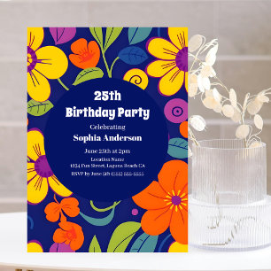 Invitación Flores retro coloridas al estilo dopaminérgico