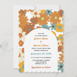 Invitación Flores retro coloridas Boda de arco de los años 60