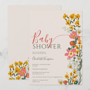 Invitación Flores retro de otoño modernas ducha de bebé ruido