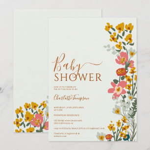 Invitación Flores retro de otoño modernas ducha de bebé verde