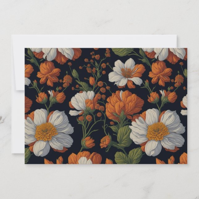 Invitación Flores retro elegantes y blancas de Naranja (Anverso)