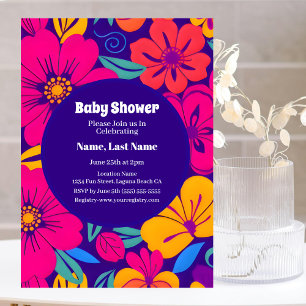 Invitación Flores retro-estilo dopaminérgicas-de flores color