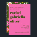 Invitación Flores Retro Groovy Bat Audaz Rosa Mitzvah<br><div class="desc">Groovy Retro 60 Flores Pink y Olive Green Bold Bat Mitzvah Invitación</div>