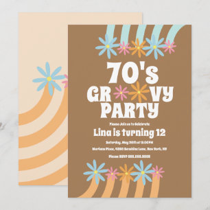 Invitación Flores Retro Groovy Cumpleaños Adolescente