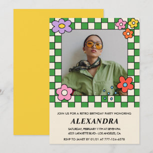 Invitación Flores Retro Groovy Foto cumpleaños 36