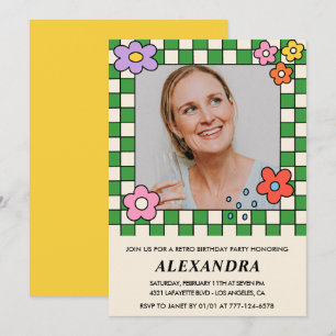 Invitación Flores retro Groovy Foto de 68 años