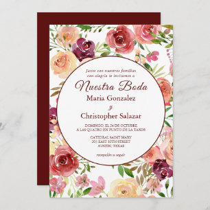 Invitación Flores Roja Nuestra Boda Elegante Boda Española