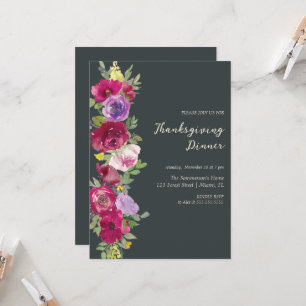Invitación Flores rojas acuarelas dan gracias por la cena