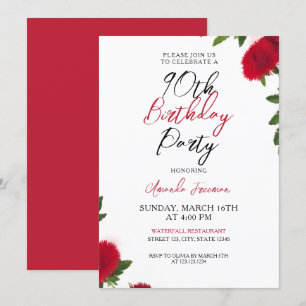 Invitación Flores rojas audaces feministas 90 cumpleaños