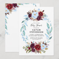 Flores rojas azul y borgoñona en Baby Shower