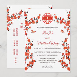 Invitación Flores Rojas Bilingües | Boda China