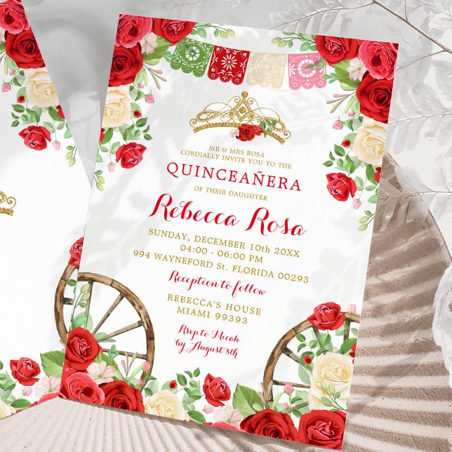 Invitación Flores rojas blancas coloridas Fiesta Quinceañera (Subido por el creador)