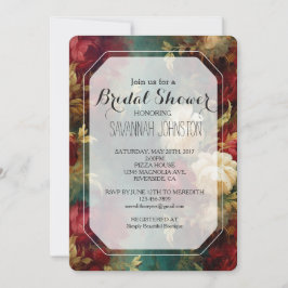 Invitación Flores rojas blancas románticas duchas de novias