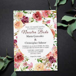 Invitación Flores Rojas Boda Elegante