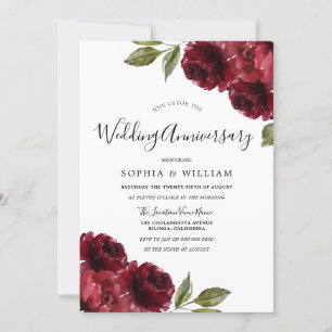 Invitación Flores rojas borgoña elegantes aniversario de boda