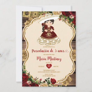 Invitación Flores rojas borgoñonas presentan de tres años