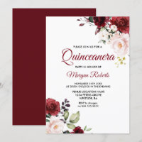 Flores rojas borgoñonas románticas Quinceanera