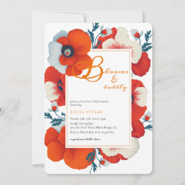 Invitación Flores rojas brillantes y flores nupciales brillan