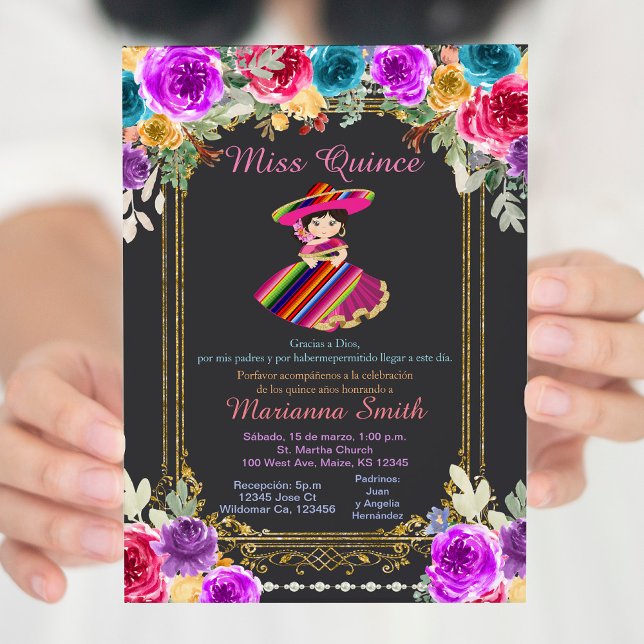Invitación Flores Rojas Charro Dorado Quinceañera (Subido por el creador)