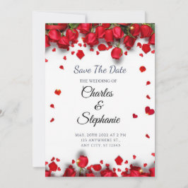 Invitación Flores rojas con corazones rojos románticos