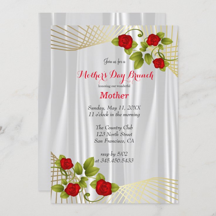 Invitación Flores rojas con oro - Diseño del Día de la Madre 