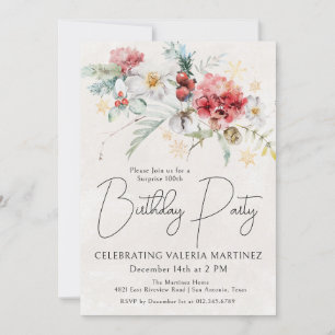 Invitación Flores rojas de invierno 100 cumpleaños Fiesta sor