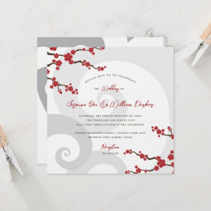 Invitación Flores Rojas de Sakura Flores de Cerezo Remolinos 