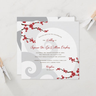 Invitación Flores Rojas de Sakura Flores de Cerezo Remolinos
