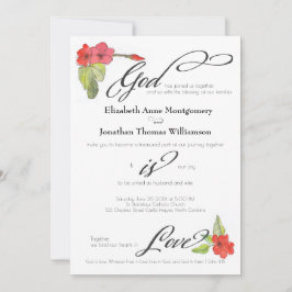 Invitación Flores rojas Dios es amor caligrafía religiosa