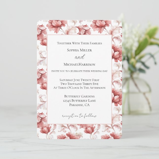 Invitación Flores Rojas Elegantes Boda Chic (Anverso de pie)
