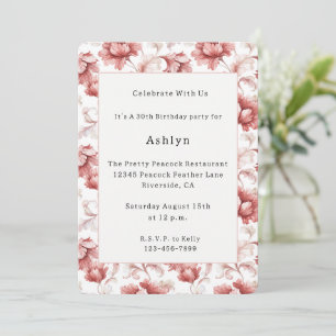 Invitación Flores Rojas Elegantes Cumpleaños Chic
