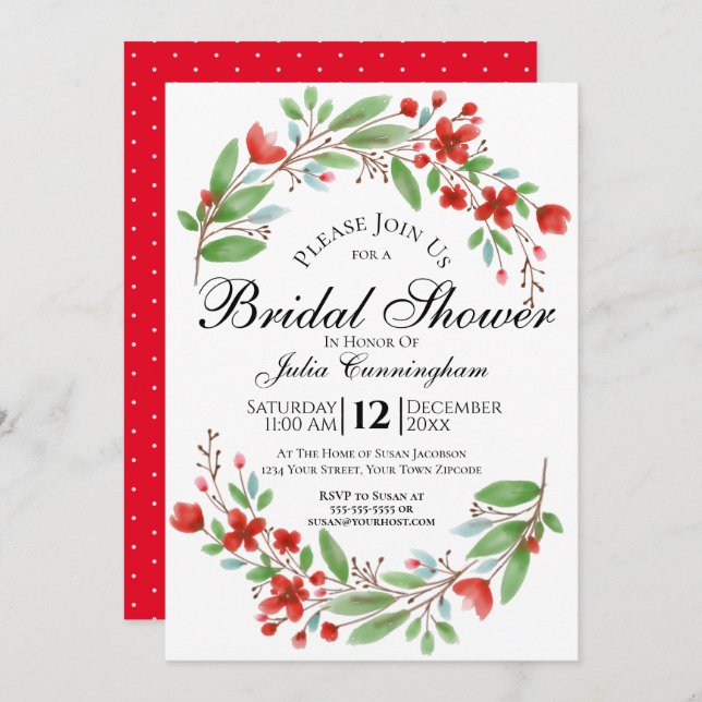 Invitación Flores Rojas Flores Florales Brillantes (Anverso / Reverso)