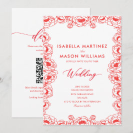 Invitación flores rojas francesas de jugo chinoiserie boda 