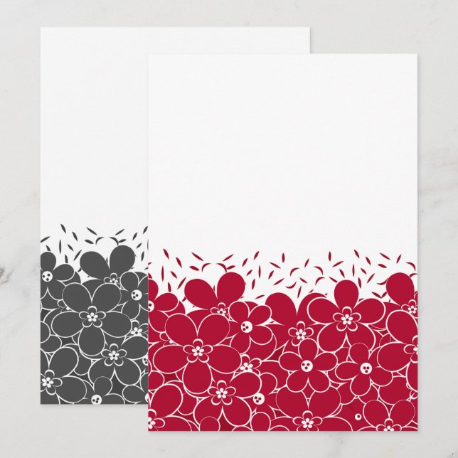 Invitación Flores rojas marea sobre fondo blanco (Anverso / Reverso)