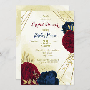 Invitación flores rojas marinas hojas de oro ducha de novia