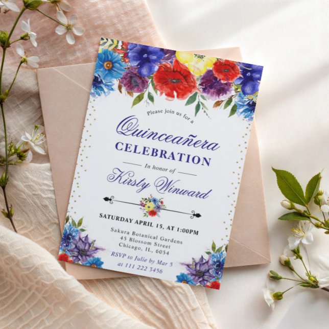 Invitación Flores Rojas, Moradas y Azules de Verano para Quin (Subido por el creador)